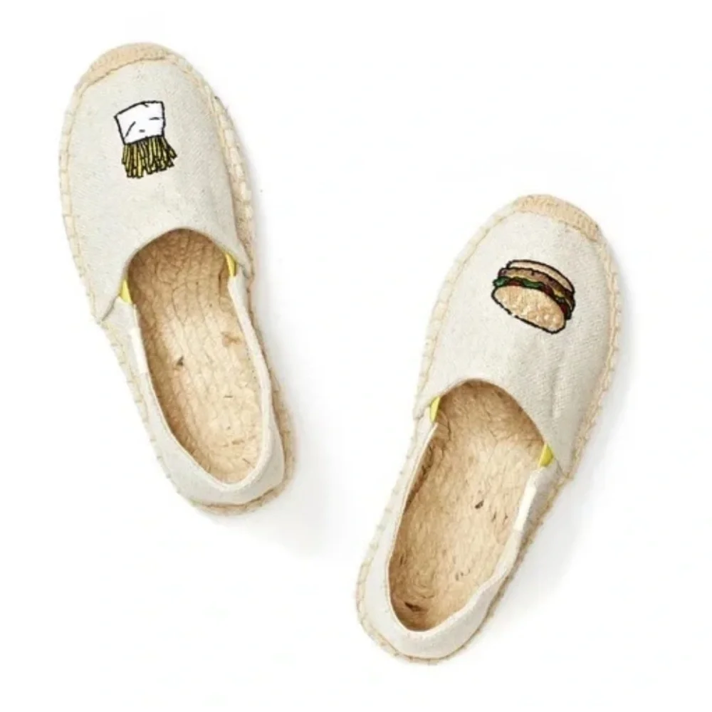 SOLUDOS X JASON PILAN slip-on espadrilles HAMBURGER & FRIES  size 10